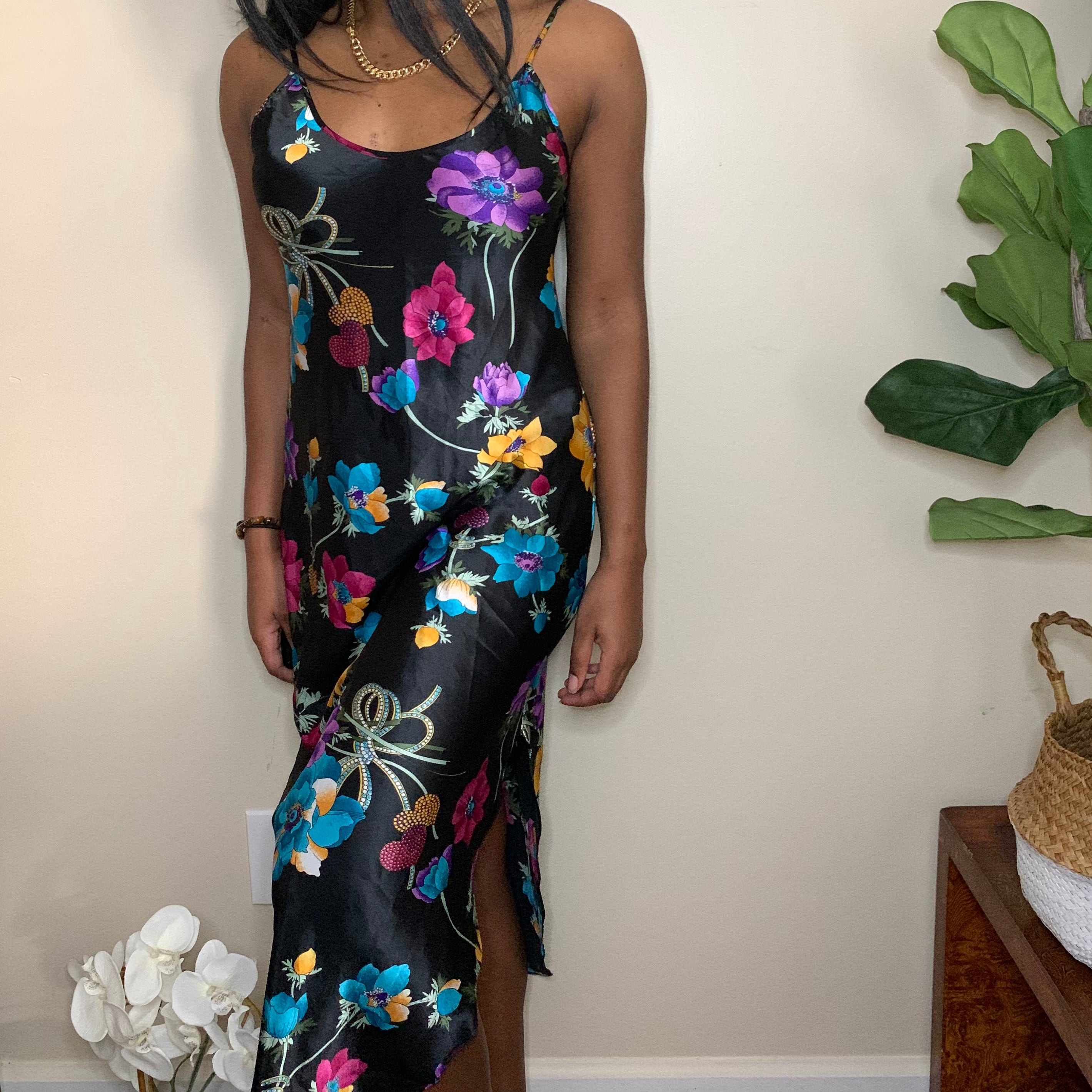 Satin Floral Midi Dress