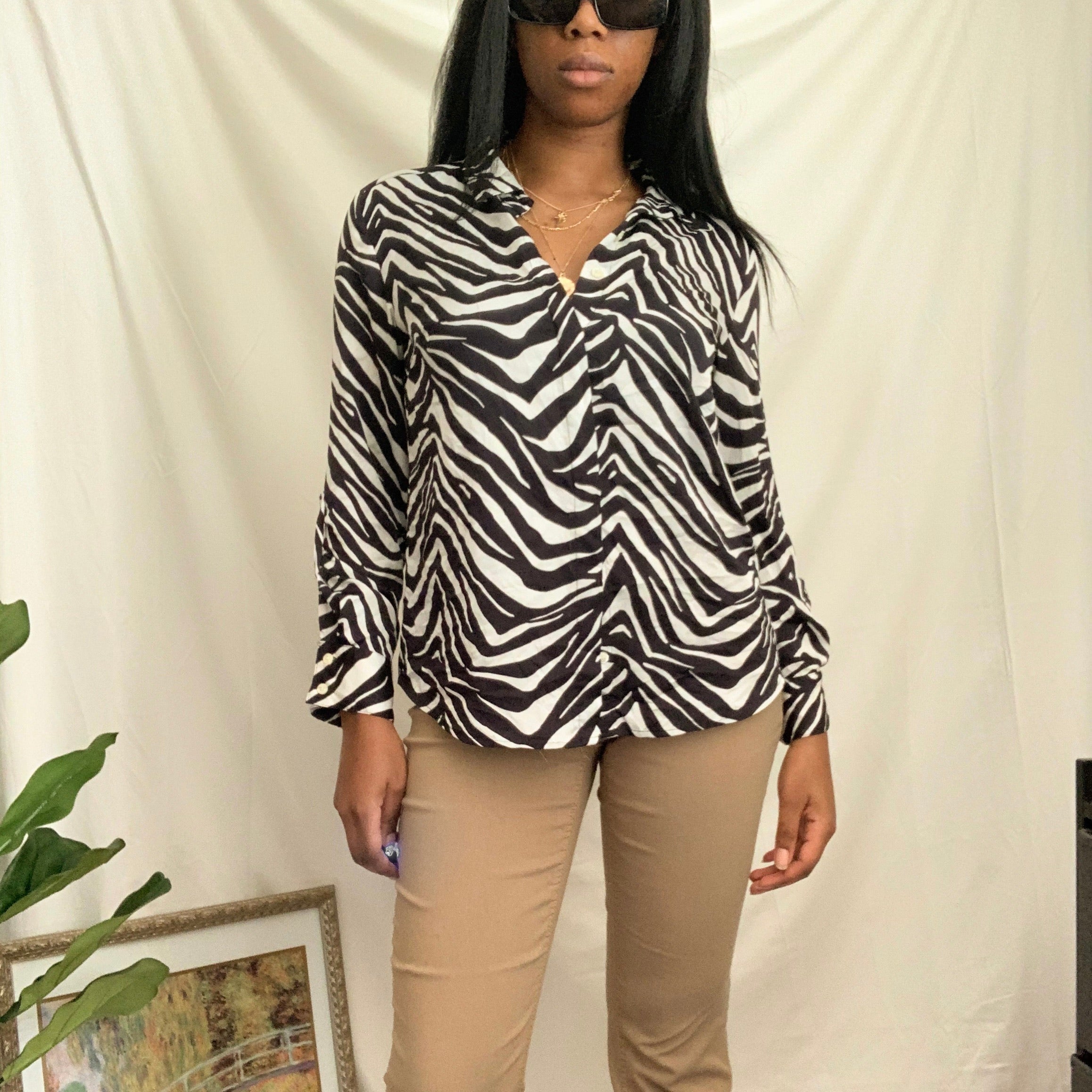 Zebra Button Down Blouse