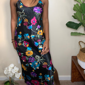 Satin Floral Midi Dress